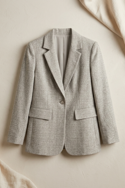 Light Grey Wool-Blend Blazer
