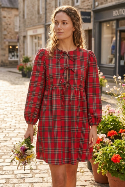 Red Plaid Mini Dress - Image 2