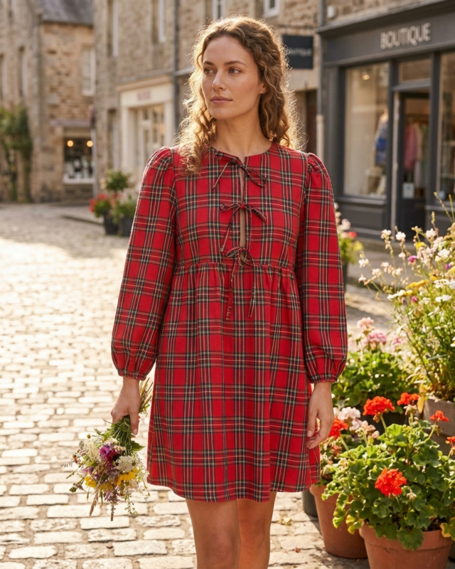 Red Plaid Mini Dress - Image 2